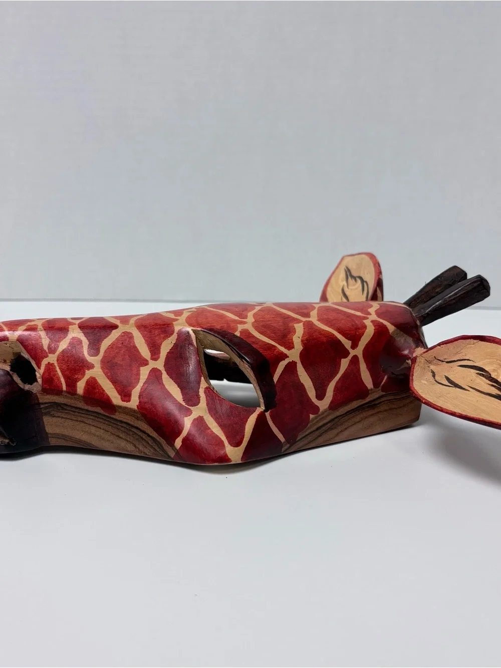 Hand-Carved Giraffe Wall Mask - Red & Cream Tribal Decor